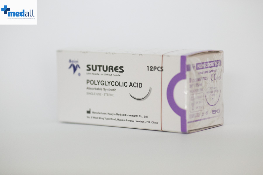 Nici chirurgiczne Polyglycolic Acid PGA rozmiar USP 2 z igłą obłą 50 mm